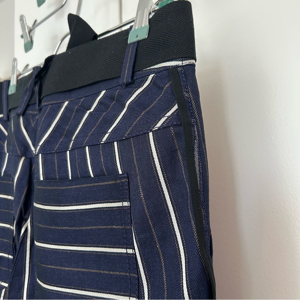 Derek Lam 10 Crosby Blue Striped Trousers with Waist Tie and Cuffed Ankle - Picture 7 of 8